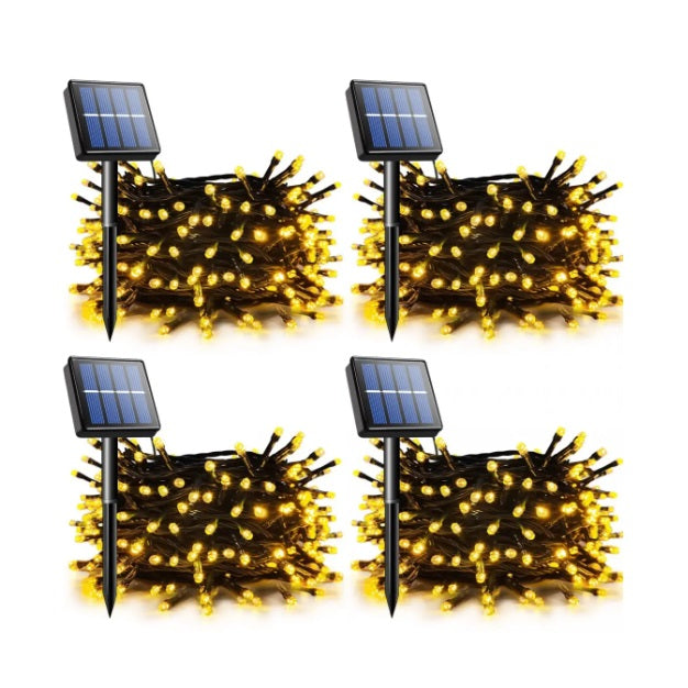 Set 4 x Ghirlanda Solara 100 LED, 10 Metri Alb Cald– Iluminat Decorativ Exterior cu Panou Solar, Rezistente la Intemperii