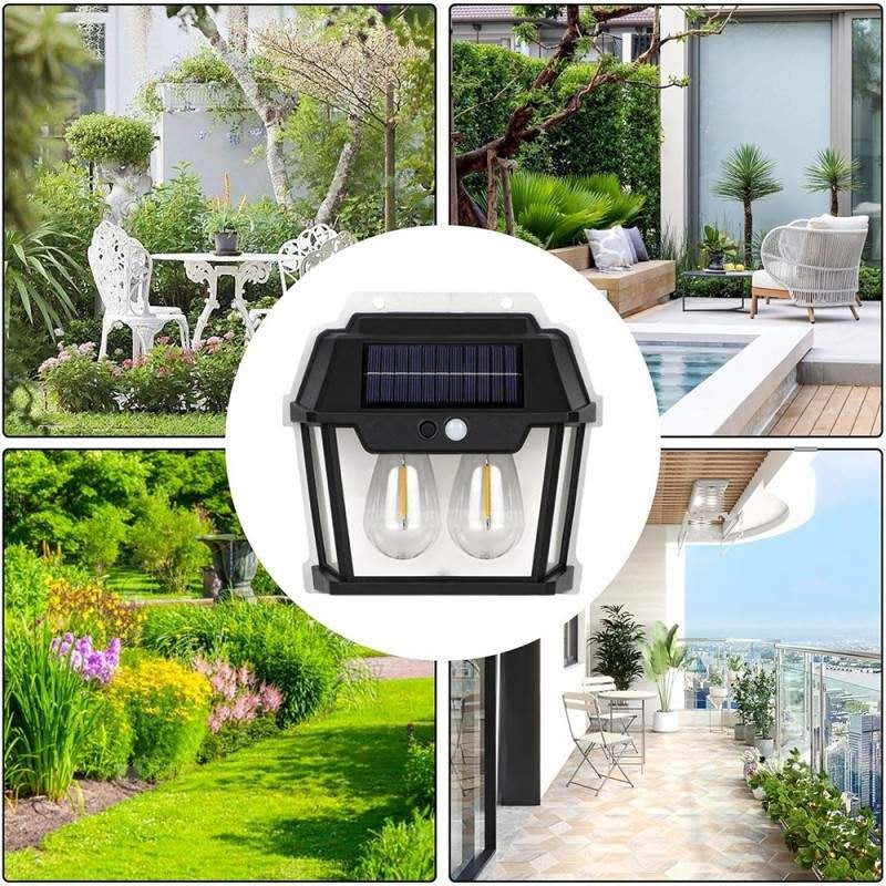Set 3 x Lampa Solara Exterior cu 2 Becuri LED si Senzor de Miscare - Super Luminoasa, Rezistenta la Apa IP65