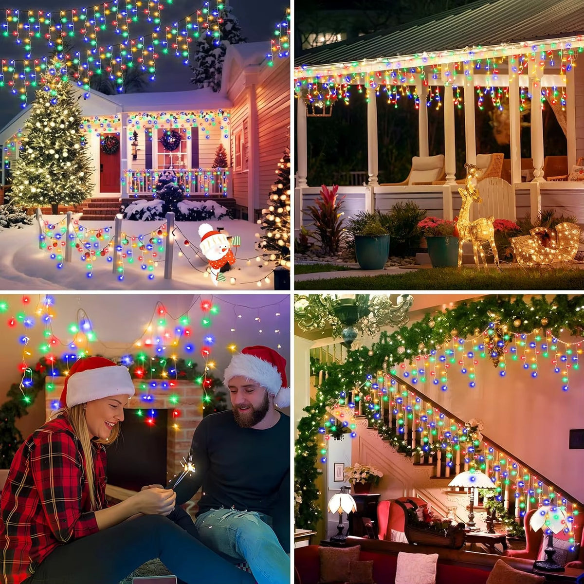 Instalatie Tip Turturi Multicolora 20 metri, Franjuri LED Interconectabile, 8 Jocuri de Lumini, Rezistenta la Exterior