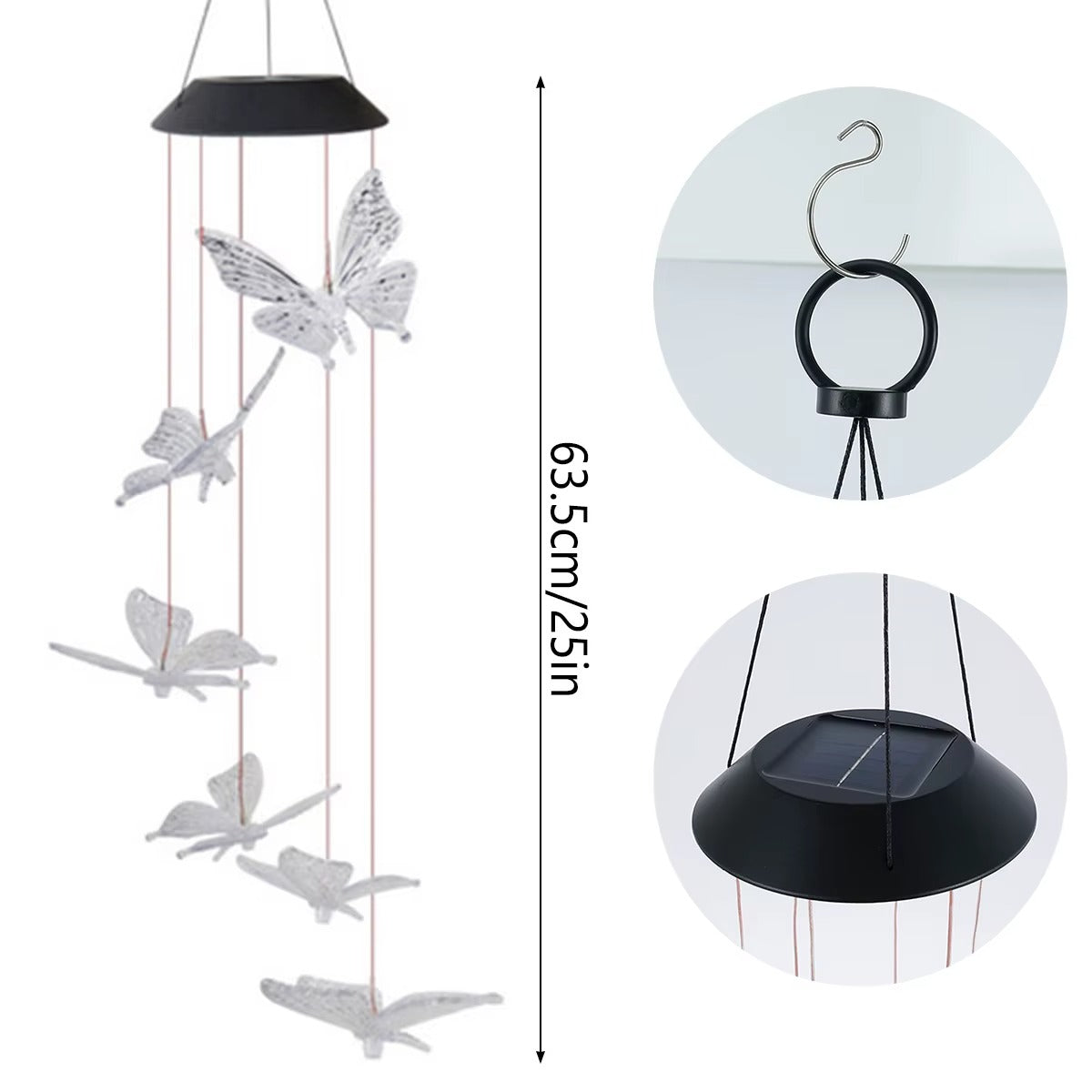 Lampa Solara Suspendata cu Fluturi LED Multicolor – Decoratiune Gradina si Terasa, Efect Luminos RGB, Incarcare Solara Automata