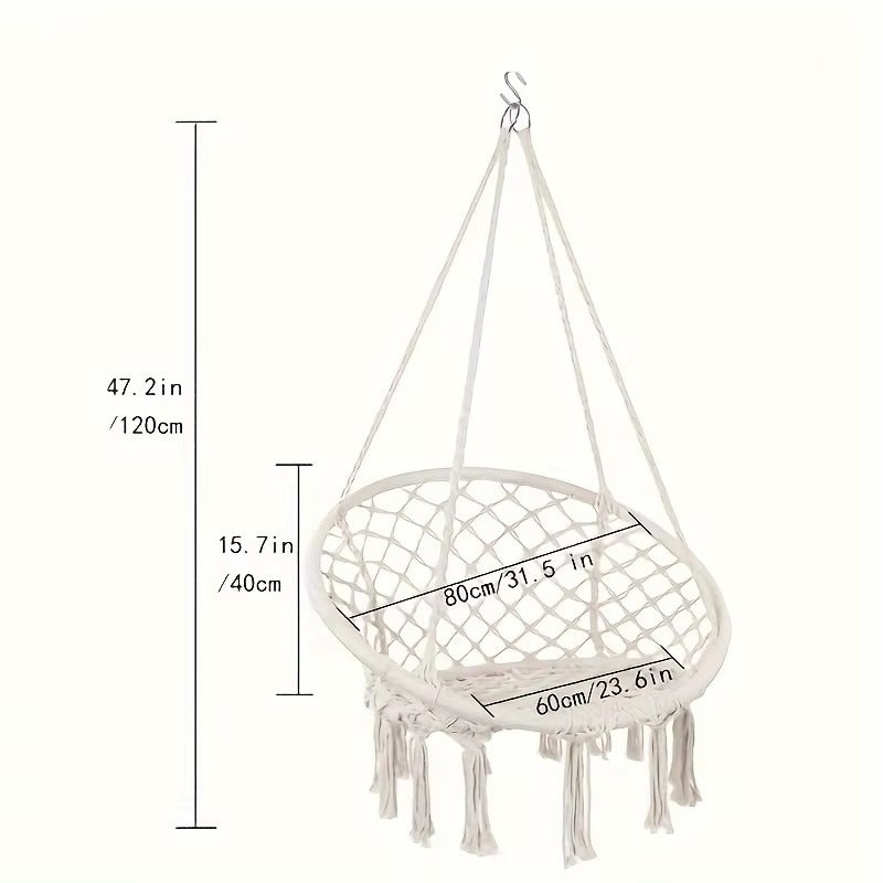 Scaun Suspendat Rotund Tip Hamac 80 cm cu Franjuri – Ideal pentru Balcon, Gradina, Foisor si Zona de Relaxare