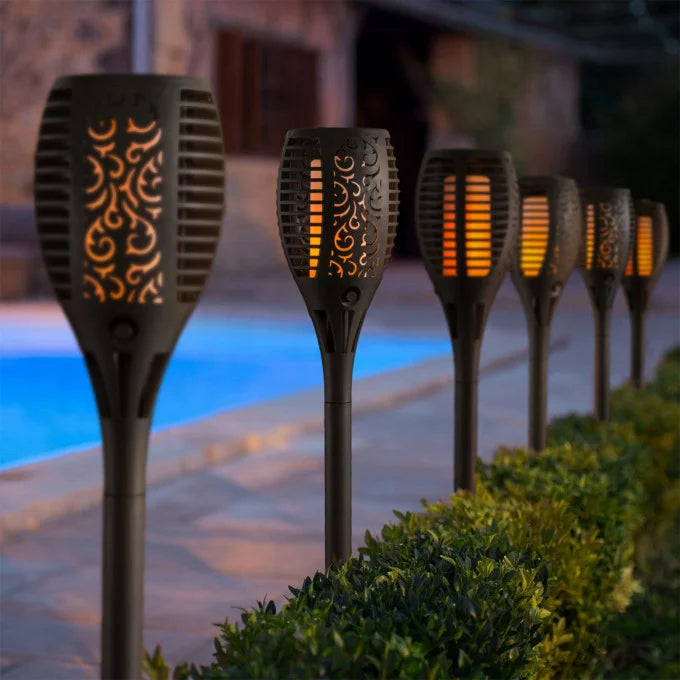 Set 8x Lampa Solara Tip Torta cu Efect Flacara, Iluminat Exterior, Gradina