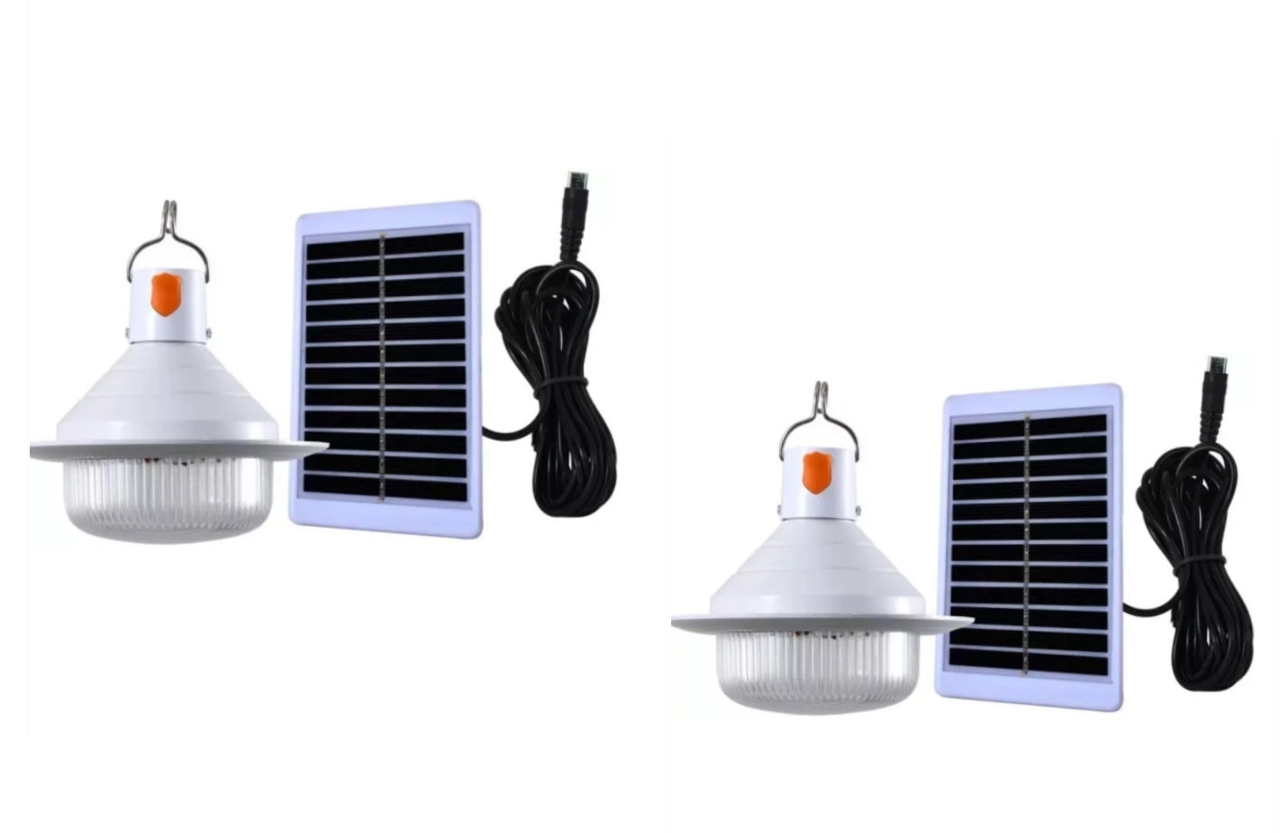 Set 2 x Bec Solar LED cu Panou Solar si Prindere cu Carlig, Lampa Solara Portabila pentru Camping