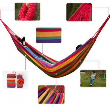 Set 2 x Hamac Multicolor 180x80 cm din Bumbac – Hamac Gradina si Camping cu Sistem de Prindere Inclus