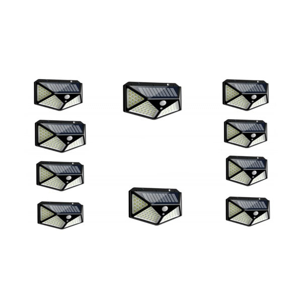 Set 10 x Lampa Solara cu Senzor de Miscare, 100 LED, Iluminare 3 Laturi, IP65 pentru Exterior