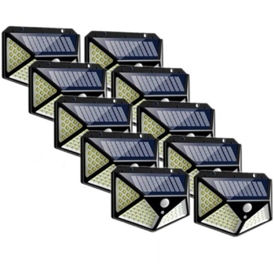 Set 3 x Lampa Solara cu Senzor de Miscare, 100 LED, Iluminare 3 Laturi, IP65 pentru Exterior