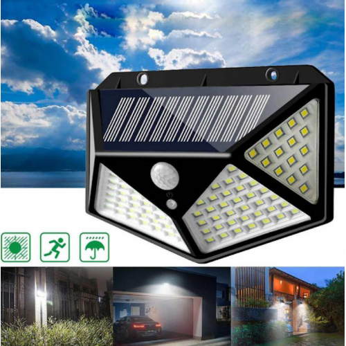 Set 3 x Lampa Solara cu Senzor de Miscare, 100 LED, Iluminare 3 Laturi, IP65 pentru Exterior