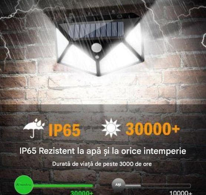 Set 10 x Lampa Solara cu Senzor de Miscare, 100 LED, Iluminare 3 Laturi, IP65 pentru Exterior