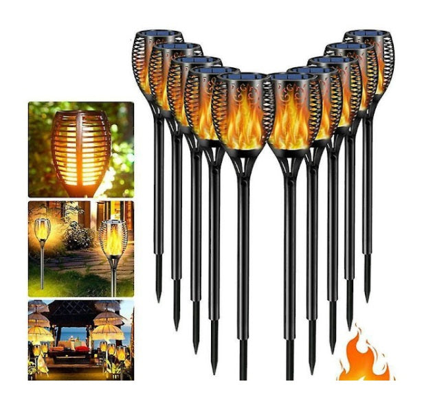 Set 4 x Lampa Solara Tip Torta cu Efect Flacara 51.5 cm – Iluminat Decorativ Exterior pentru Gradina, Alee si Curte