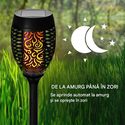 Set 2 x Lampa Solara Tip Torta cu Efect Flacara 51.5 cm – Iluminat Decorativ Exterior pentru Gradina, Alee si Curte