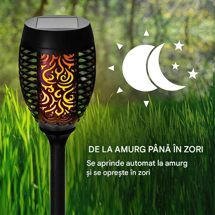 Set 8 x Lampa Solara Tip Torta cu Efect Flacara 51.5 cm – Iluminat Decorativ Exterior pentru Gradina, Alee si Curte