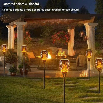 Set 8 x Lampa Solara Tip Torta cu Efect Flacara 51.5 cm – Iluminat Decorativ Exterior pentru Gradina, Alee si Curte