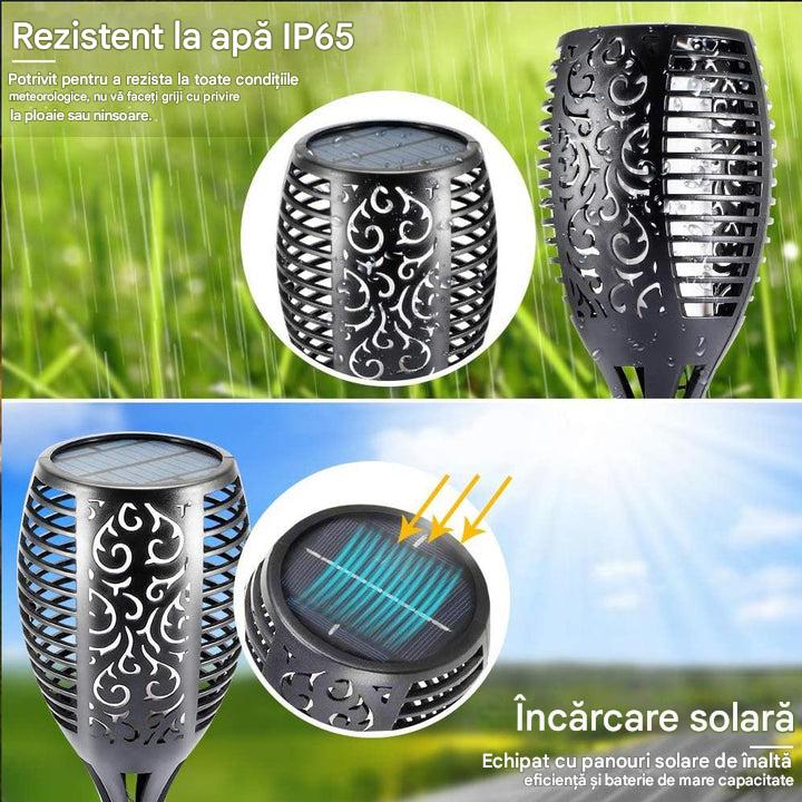 Set 2 x Lampa Solara Tip Torta cu Efect Flacara 51.5 cm – Iluminat Decorativ Exterior pentru Gradina, Alee si Curte