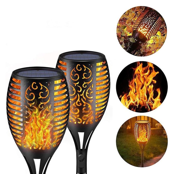 Set 4 x Lampa Solara Tip Torta cu Efect Flacara 51.5 cm – Iluminat Decorativ Exterior pentru Gradina, Alee si Curte