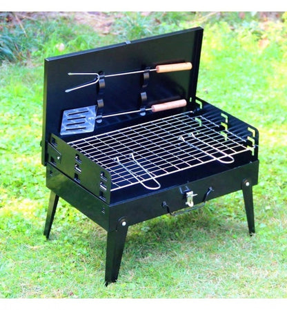 Gratar Pliabil Tip Valiza din Otel – Gratar Portabil cu Capac si Accesorii, Ideal pentru Camping si Gradina