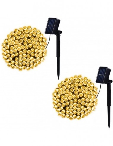 Set 2 x Decoratiune Solara 100 LED, 10 Metri Alb Cald – Rezistente la Intemperii, pentru Casa, Curte, Terasa