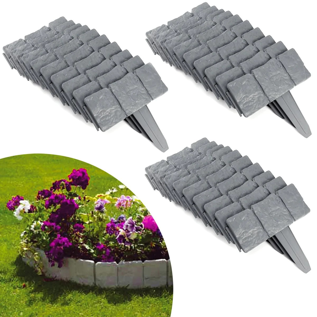 Set 10 x Bordura Decorativa Gradina Imitatie Piatra – Delimitare Gazon si Rond Flori, Montaj Rapid