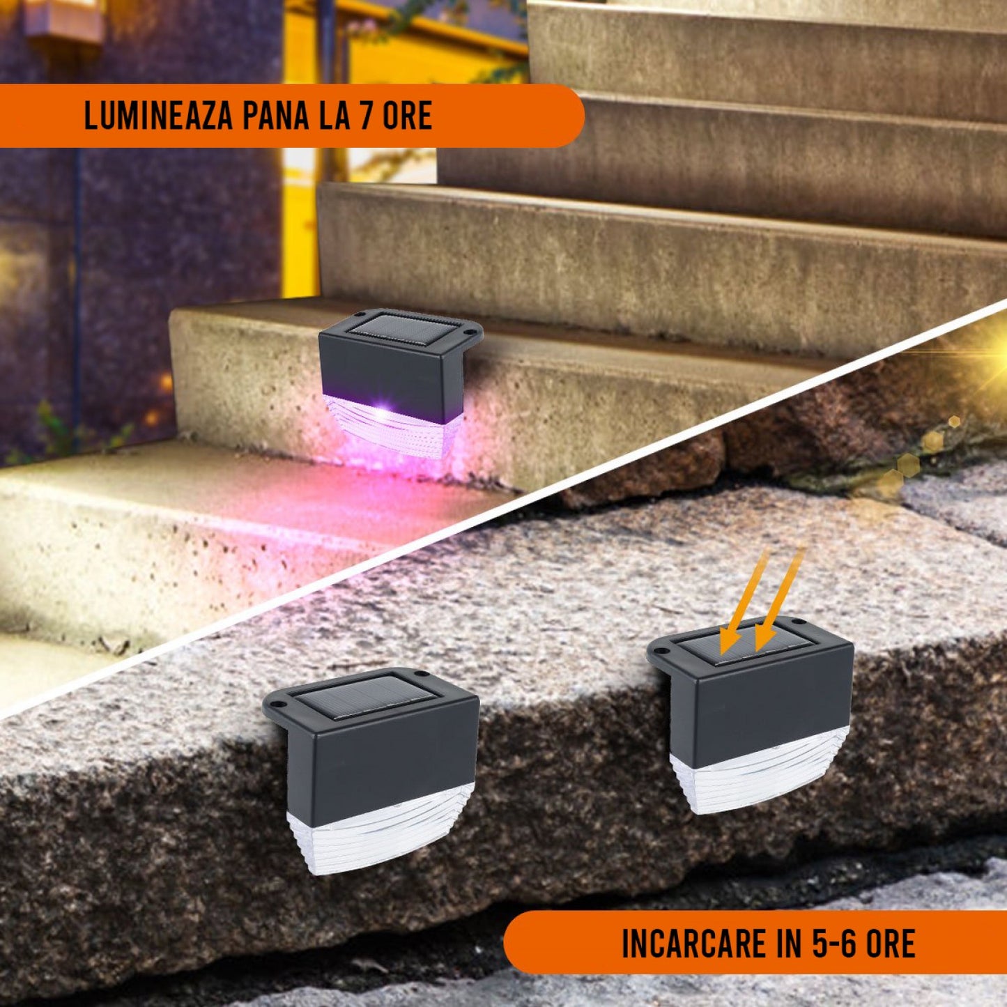 Set 2 x Lampa Solara RGB pentru Gard si Perete – Iluminare Multicolora Exterior, Rezistente la Apa, Montaj Fara Cablu