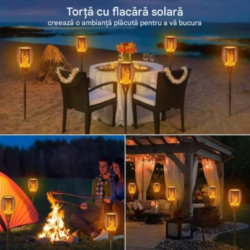 Set 10 x Lampa cu incarcare solara solara tip torta cu efect flacara 51.5 cm, Rezistenta la Apa