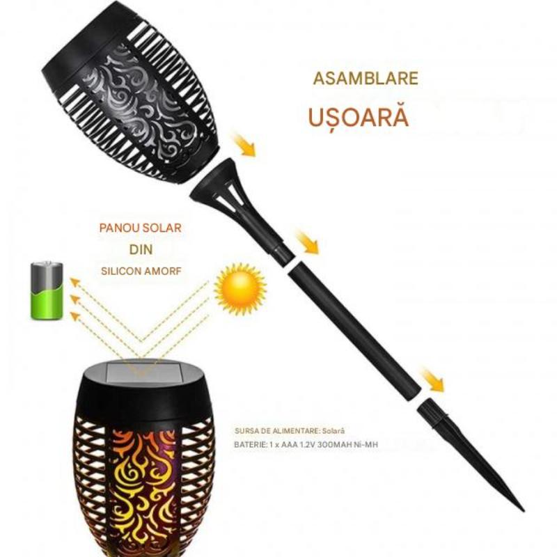 Set 10 x Lampa cu incarcare solara solara tip torta cu efect flacara 51.5 cm, Rezistenta la Apa