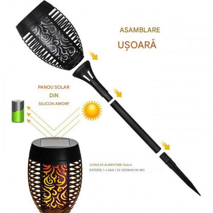 Set 10 x Lampa cu incarcare solara solara tip torta cu efect flacara 51.5 cm, Rezistenta la Apa