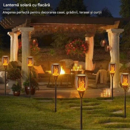 Set 10 x Lampa cu incarcare solara solara tip torta cu efect flacara 51.5 cm, Rezistenta la Apa