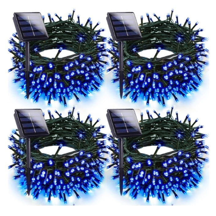 Set 4 x Ghirlanda Solara 100 LED, 10 Metri Albastru – Iluminat Decorativ Exterior cu Panou Solar, Rezistente la Intemperii