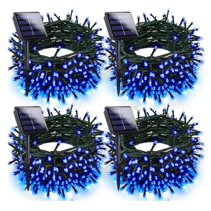 Set 4 x Ghirlanda Solara 100 LED, 10 Metri Albastru – Iluminat Decorativ Exterior cu Panou Solar, Rezistente la Intemperii
