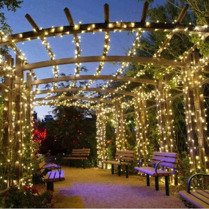 Set 4 x  Ghirlanda Solara 100 LED, 10 Metri Alb Cald– Iluminat Decorativ Exterior cu Panou Solar, Rezistente la Intemperii
