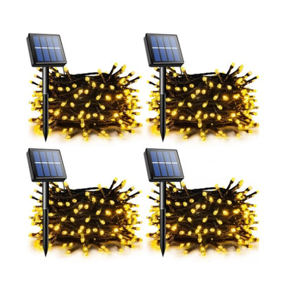 Set 4 x  Ghirlanda Solara 100 LED, 10 Metri Alb Cald– Iluminat Decorativ Exterior cu Panou Solar, Rezistente la Intemperii