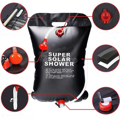 Dus Solar Portabil 20L pentru Camping, cu Furtun si Cap Dus, Incalzire Naturala la Soare