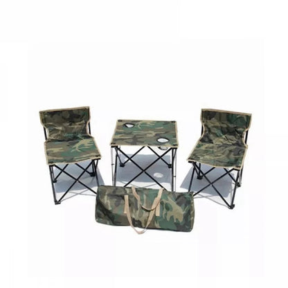 Set Camping Pliabil 3 Piese – 2 Scaune si Masuta Camuflaj cu Geanta Transport, Ideal pentru Pescuit si Drumetii