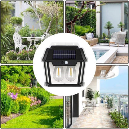 Lampa Solara Exterior cu 2 Becuri LED si Senzor de Miscare - Super Luminoasa, Rezistenta la Apa IP65