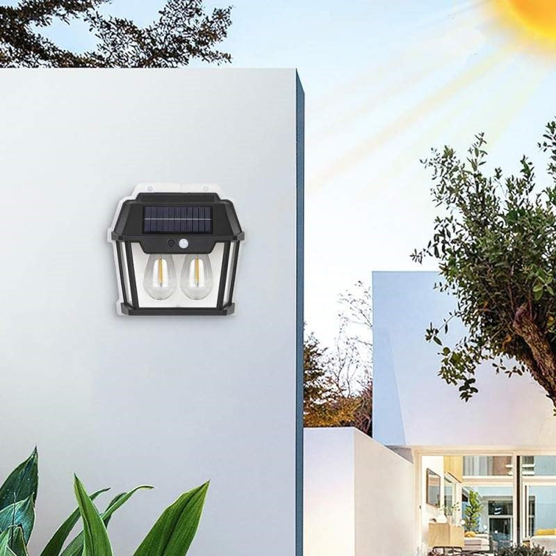 Set 3 x Lampa Solara Exterior cu 2 Becuri LED si Senzor de Miscare - Super Luminoasa, Rezistenta la Apa IP65