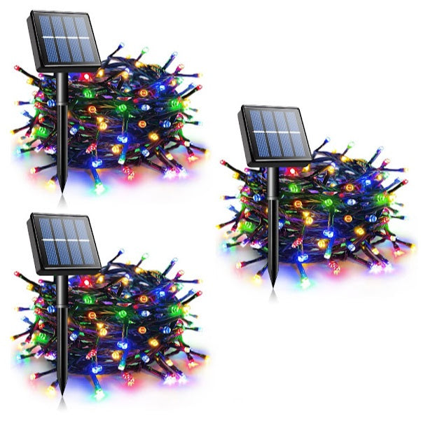 Set 3 x Ghirlanda Solara 100 LED, 10 Metri Multicolor – Rezistente la Intemperii, pentru Casa, Curte, Terasa