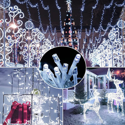 Set 2 x Decoratiune Solara Exterior 50m cu 500 LED Alb Rece – Ghirlanda Luminoasa pentru Gradina, Terasa, Curte, IP65
