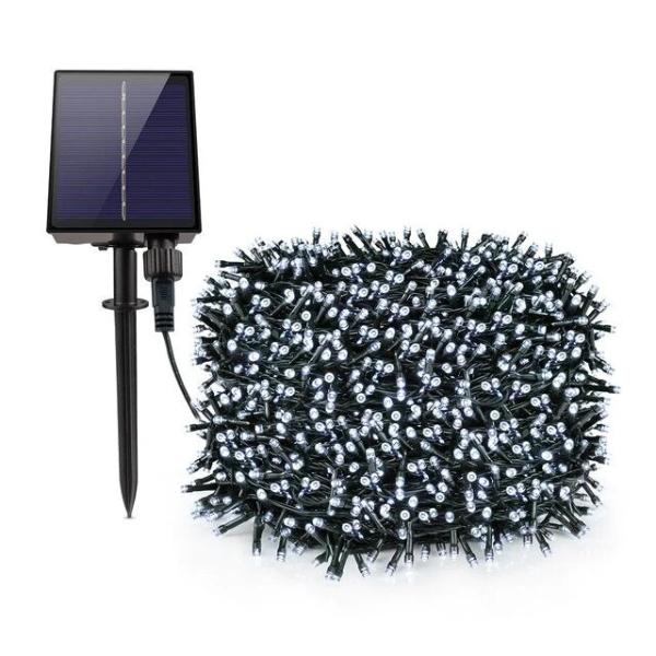 Decoratiune Solara Exterior 100 Metri, 1000 LED Alb Rece, IP44 – Lumini Solare pentru Gradina, Casa si Evenimente