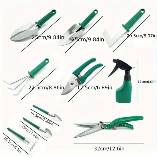 Set Profesional Unelte Gradina 10 Piese cu Cutie Depozitare – Kit Complet pentru Plantare, Tuns si Intretinere Gradina