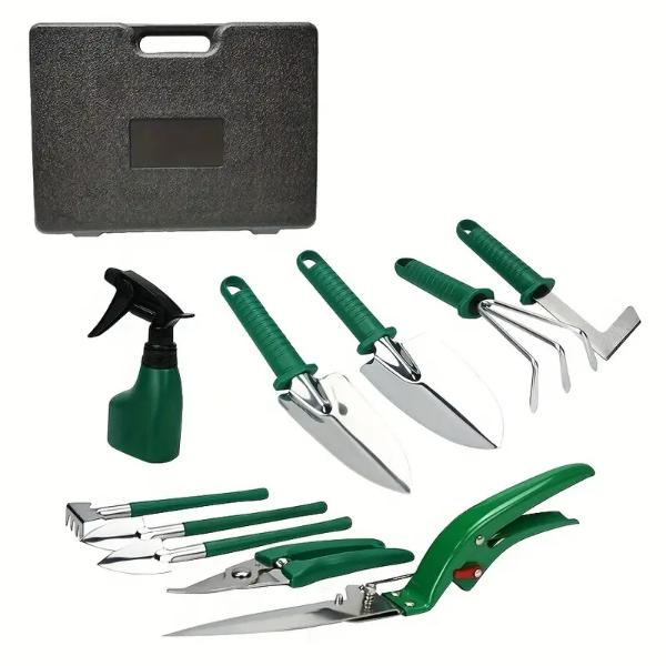 Set Profesional Unelte Gradina 10 Piese cu Cutie Depozitare – Kit Complet pentru Plantare, Tuns si Intretinere Gradina