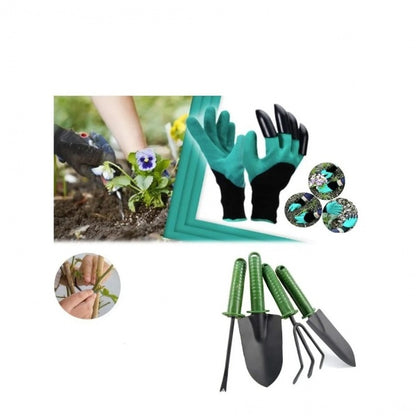 Kit Intretinere Gradina – 4 x Unelte Sapat, Furtun Extensibil 30M cu Accesoriu de Stropit si Manusi cu Gheare