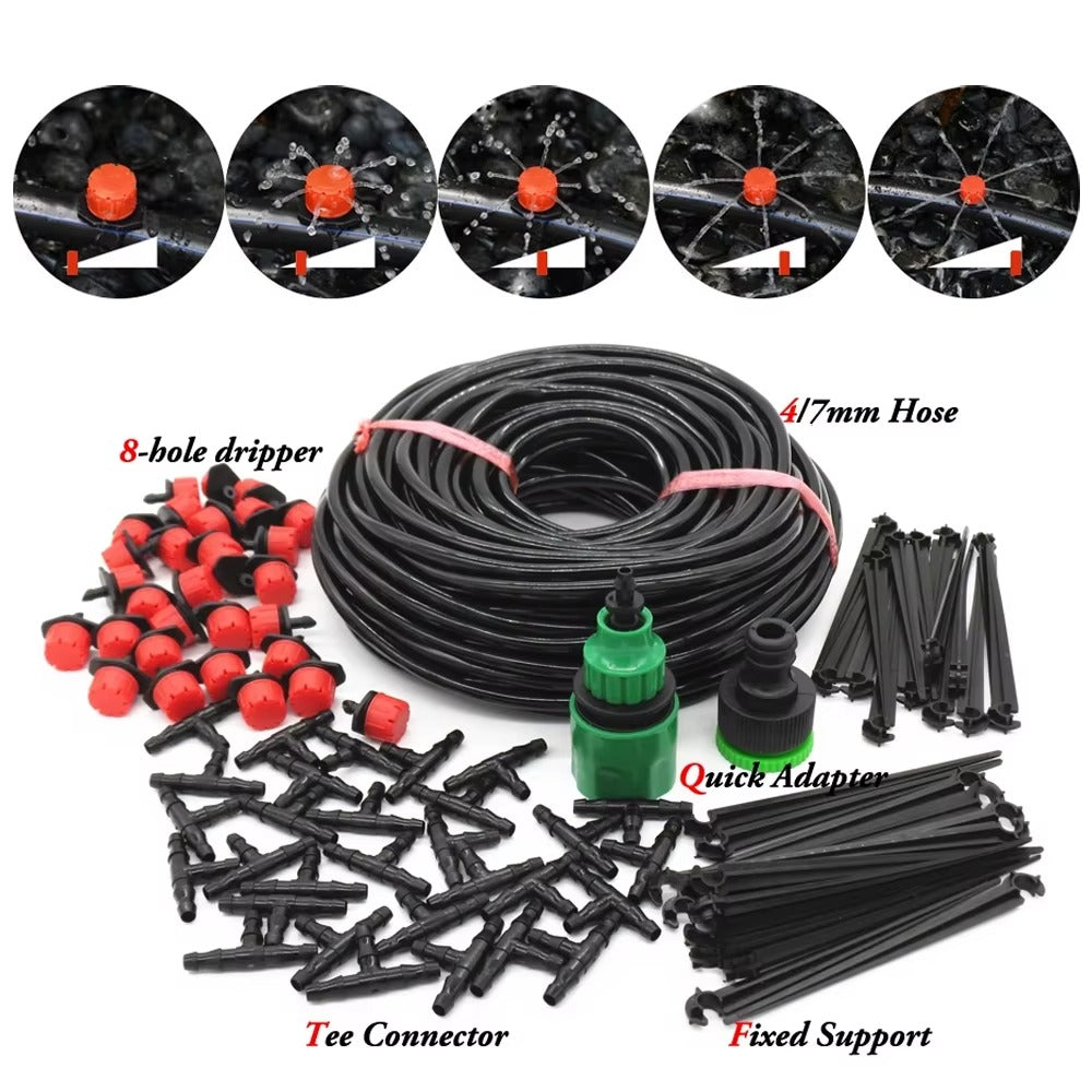 Sistem Irigare prin Picurare 15 Metri – Kit Complet cu Furtun, Picuratori si Conectori pentru Gradina si Legume