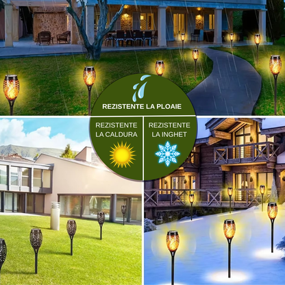 Set 12 x Lampa Solara Tip Torta cu Efect Flacara 51.5 cm – Iluminat Decorativ Exterior pentru Gradina, Alee si Curte