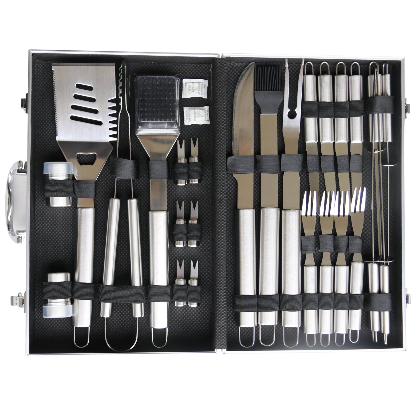 Set Profesional Ustensile Gratar 26 Piese din Inox – Cutie Aluminiu pentru BBQ, Camping si Gradina