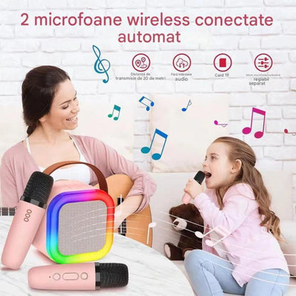 Set Karaoke cu 2 Microfoane, Boxa Portabila Bluetooth USB, Iluminare RGB cu 5 Moduri, Baterie Reincarcabila, 6W RAE