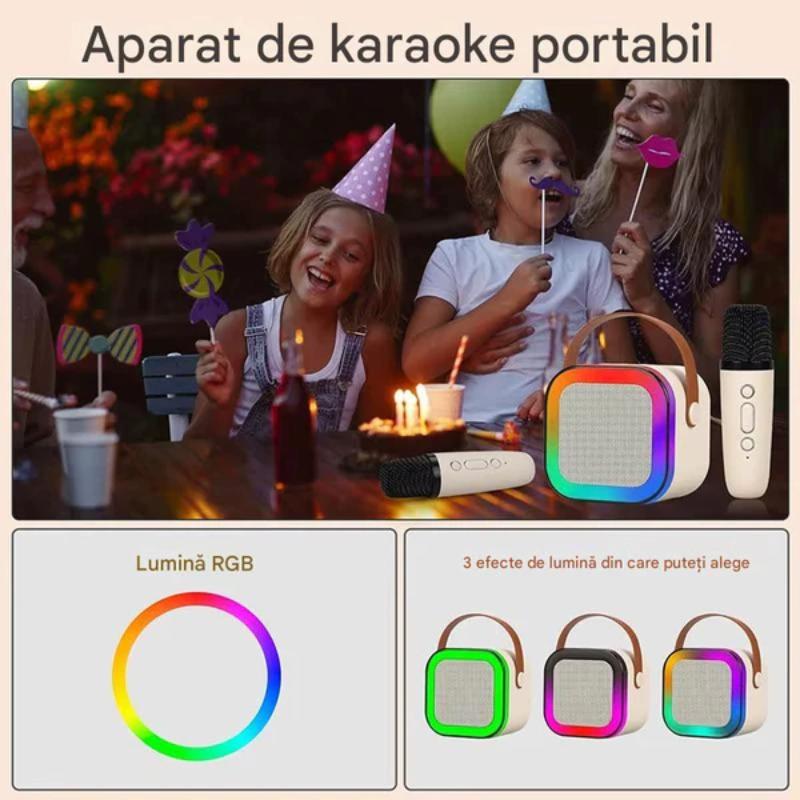 Set Karaoke cu 2 Microfoane, Boxa Portabila Bluetooth USB, Iluminare RGB cu 5 Moduri, Baterie Reincarcabila, 6W RAE