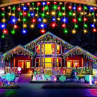 Instalatie Tip Turturi Multicolora 20 metri, Franjuri LED Interconectabile, 8 Jocuri de Lumini, Rezistenta la Exterior
