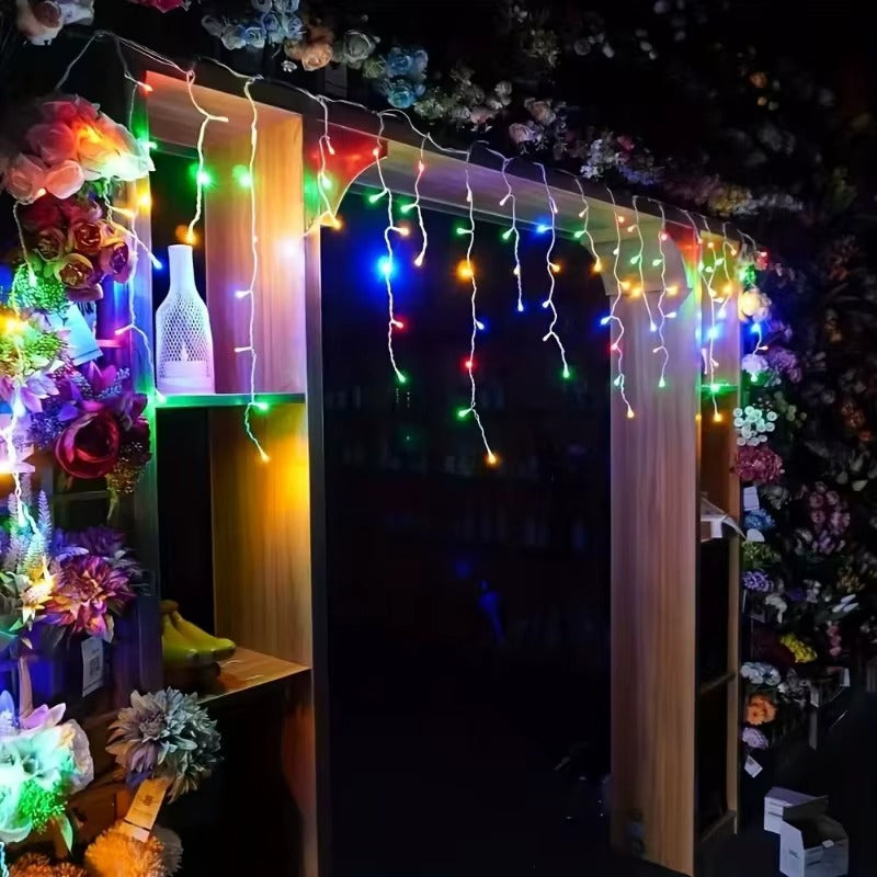 Instalatie Tip Turturi Multicolora 20 metri, Franjuri LED Interconectabile, 8 Jocuri de Lumini, Rezistenta la Exterior