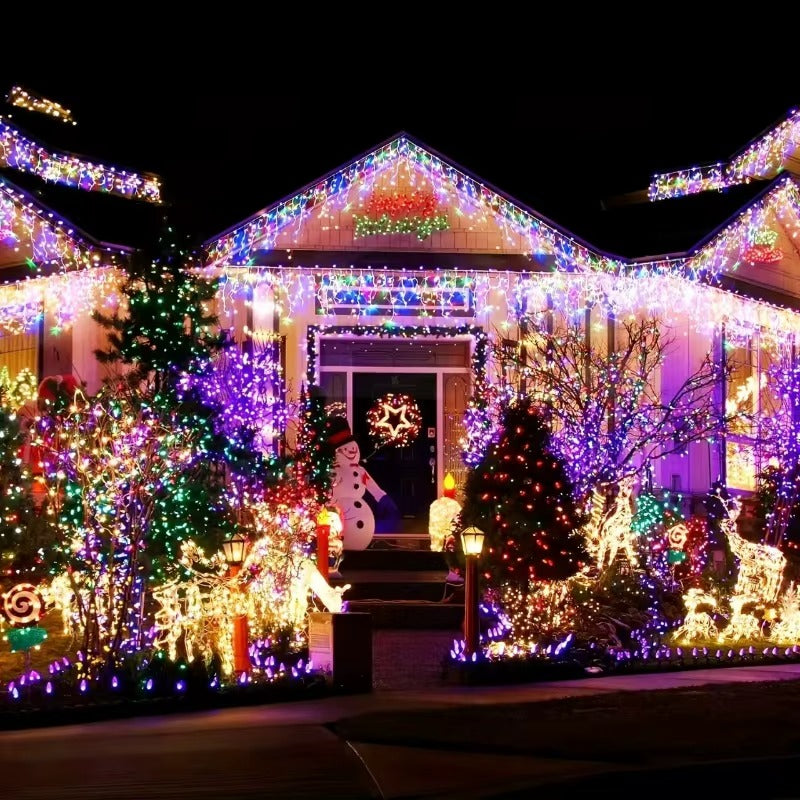Instalatie Tip Turturi Multicolora 20 metri, Franjuri LED Interconectabile, 8 Jocuri de Lumini, Rezistenta la Exterior