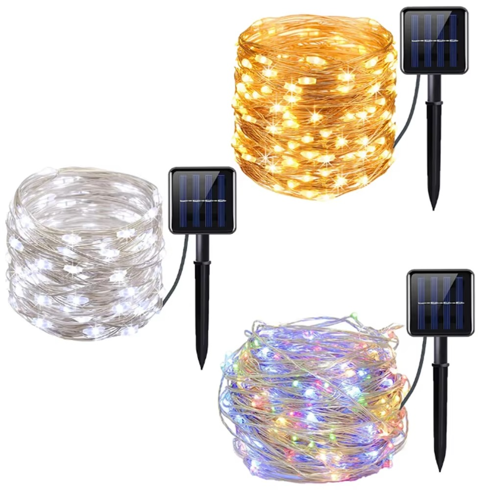 Set 2 x Ghirlanda Solara 300 LED din Sarma de Cupru – 3m, 8 Jocuri de Lumini, Diverse Culori