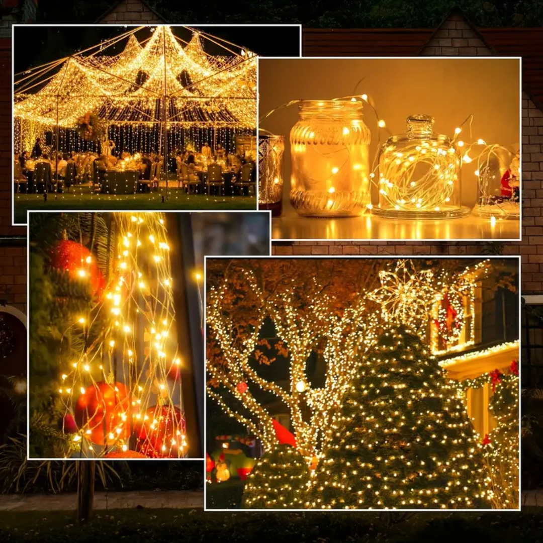 Set 2 x Ghirlanda Solara 300 LED din Sarma de Cupru – 3m, 8 Jocuri de Lumini, Diverse Culori